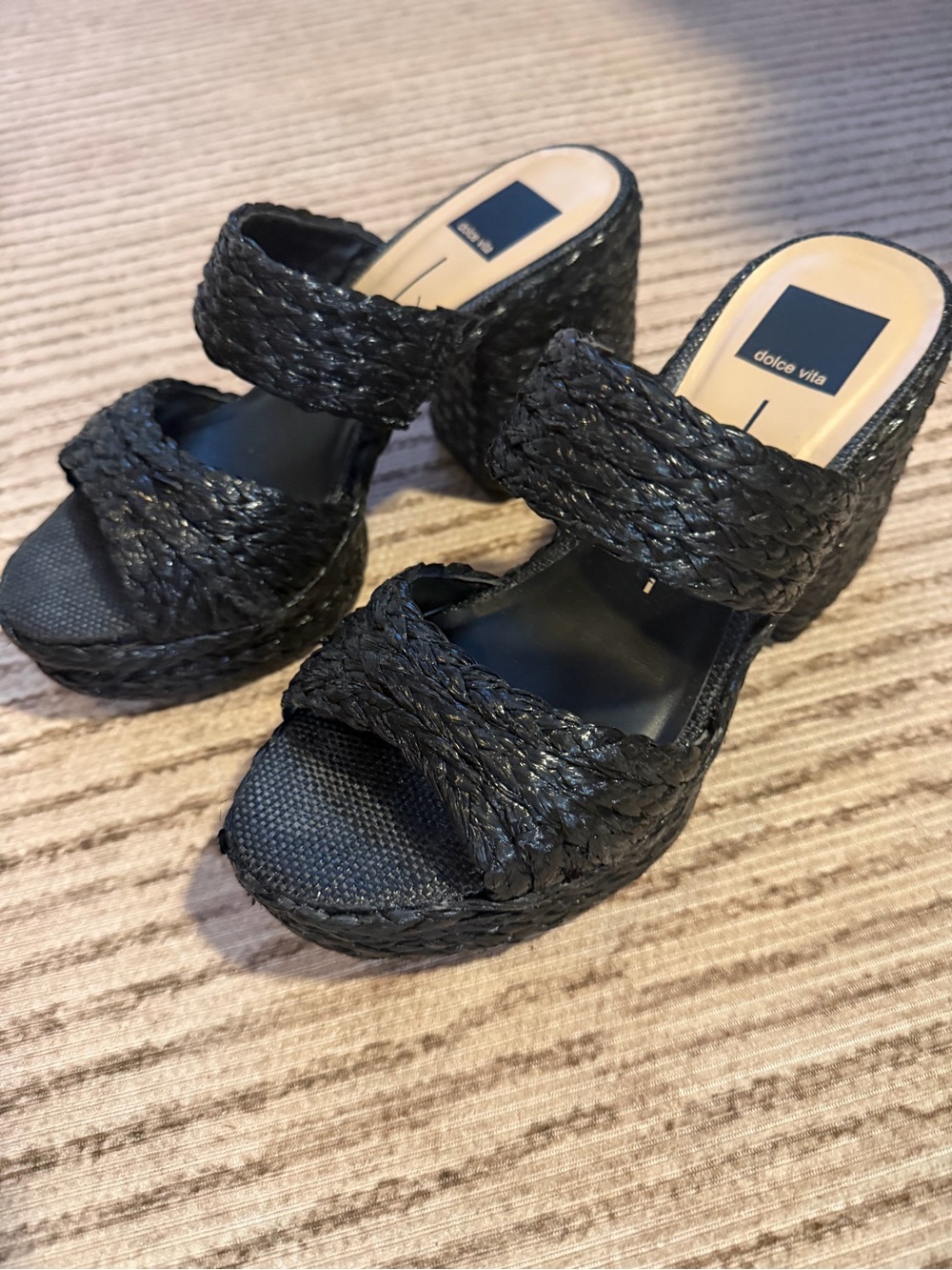Dolce Vita Black Woven Platform Wedge Sandals